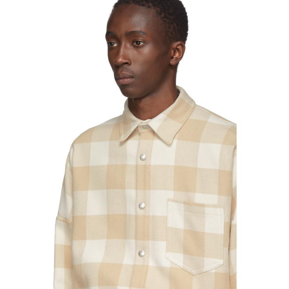 Palm Angels Logo Plaid Shirt in Beige 