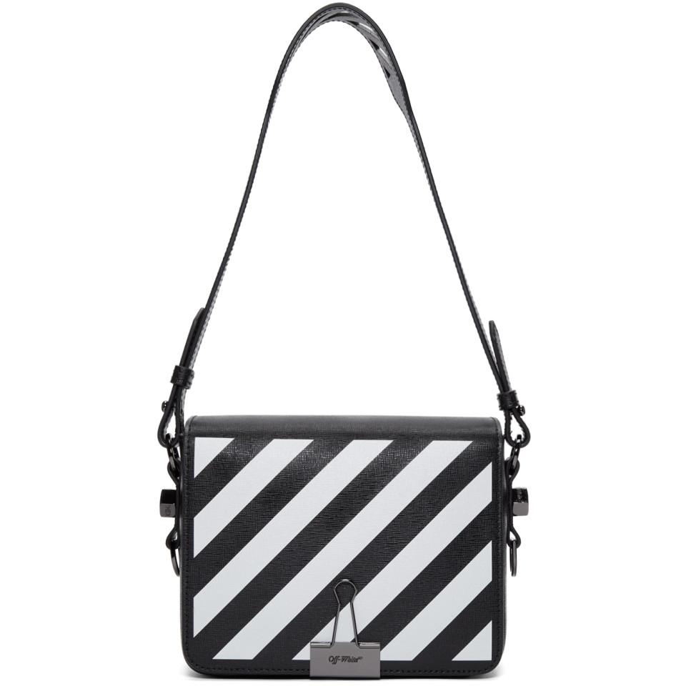 off white black diagonal flap bolsa