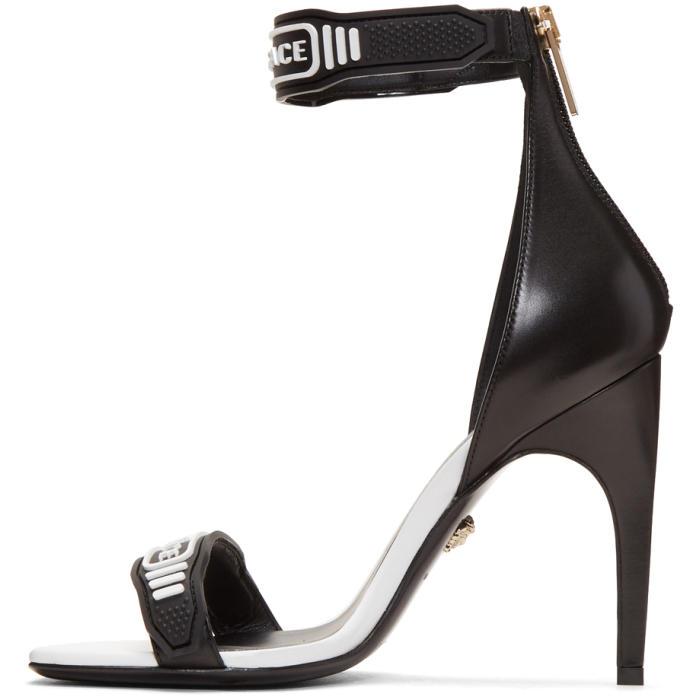 Versace Black & White Logo Strap Sandals | Lyst
