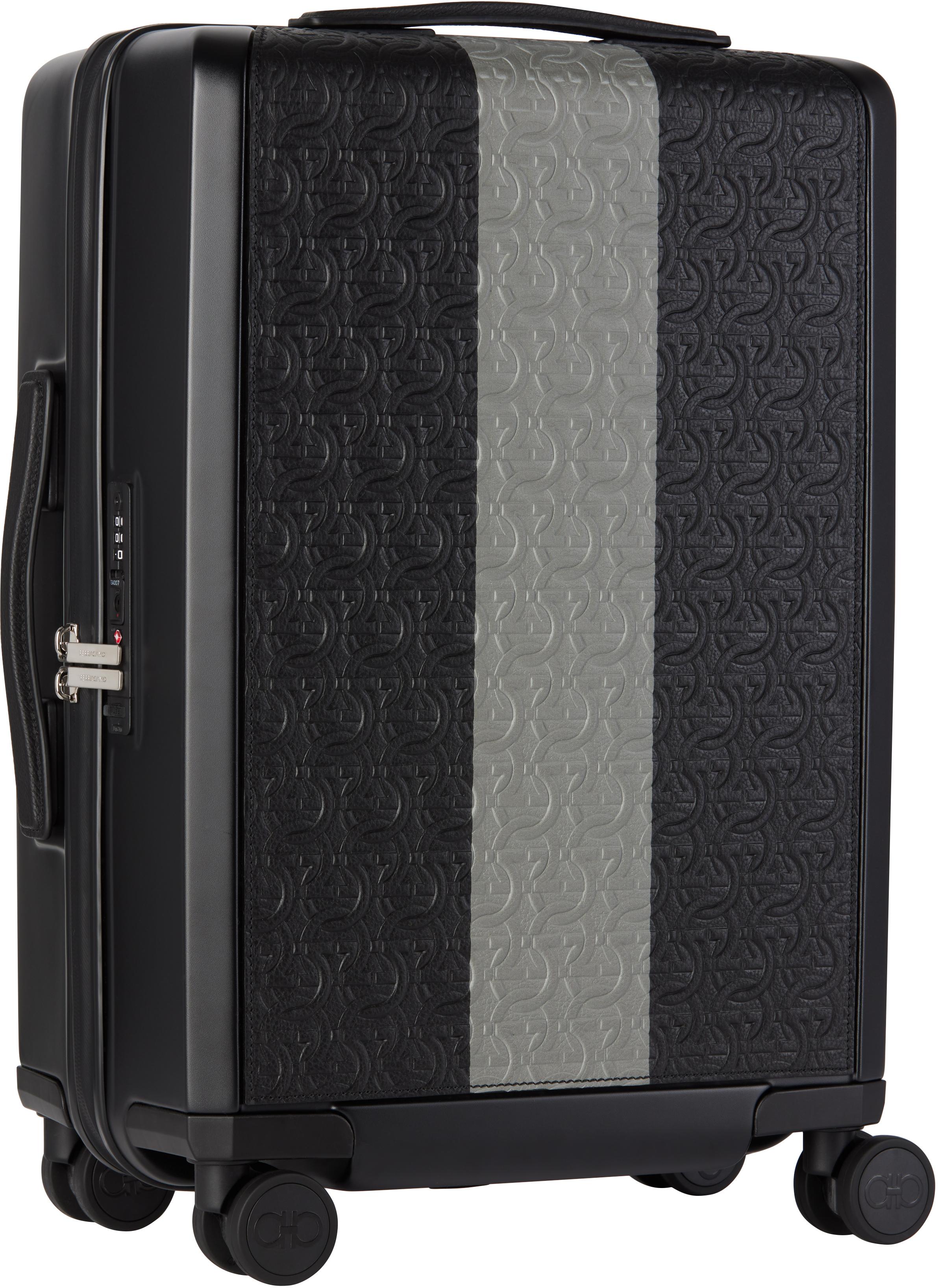 Ferragamo メンズ ブラック Embossed Gancini Trolley スーツケース 