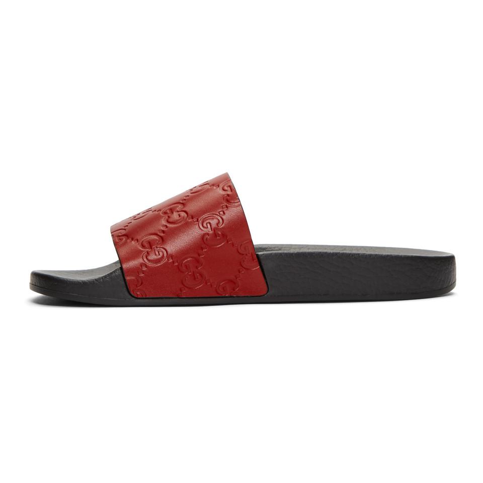 Gucci Leather Red GG Supreme Pool Slides - Lyst