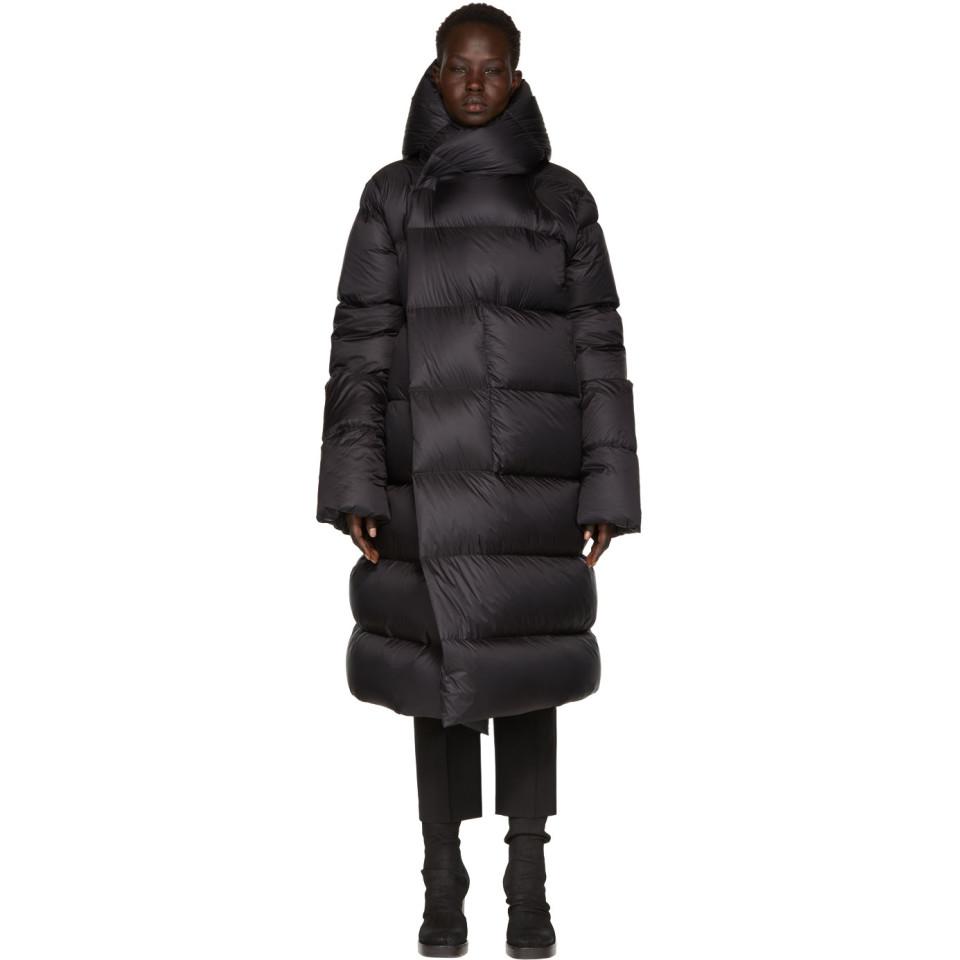 Rick Owens Black Hooded Liner Down Jacket | Lyst