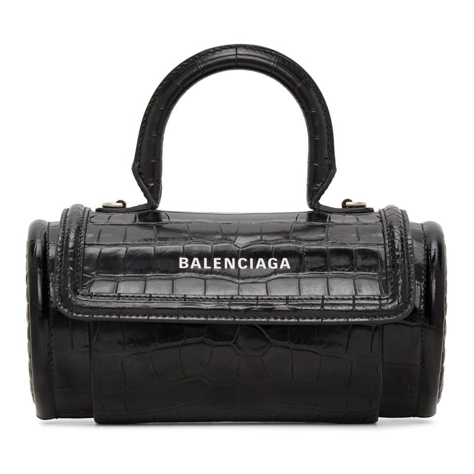 Balenciaga Black Croc Round Top Handle Bag | Lyst