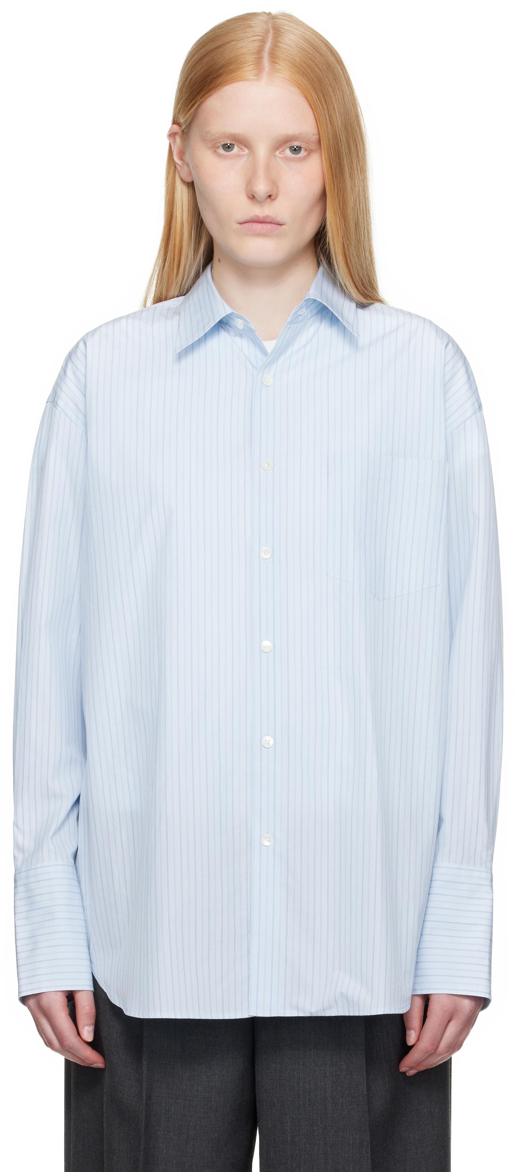 AURALEE Suvin High Count Cloth Stripe Shirt in White | Lyst