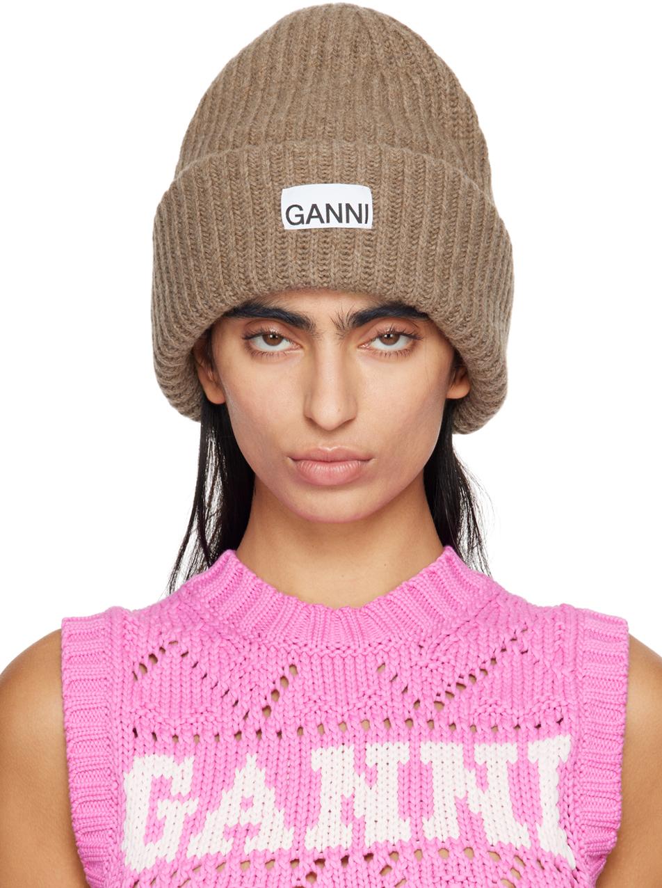 本物■GANNI ガニー ロゴ リブニット帽　ビーニー ハット selectshopfelice_gn-a5369