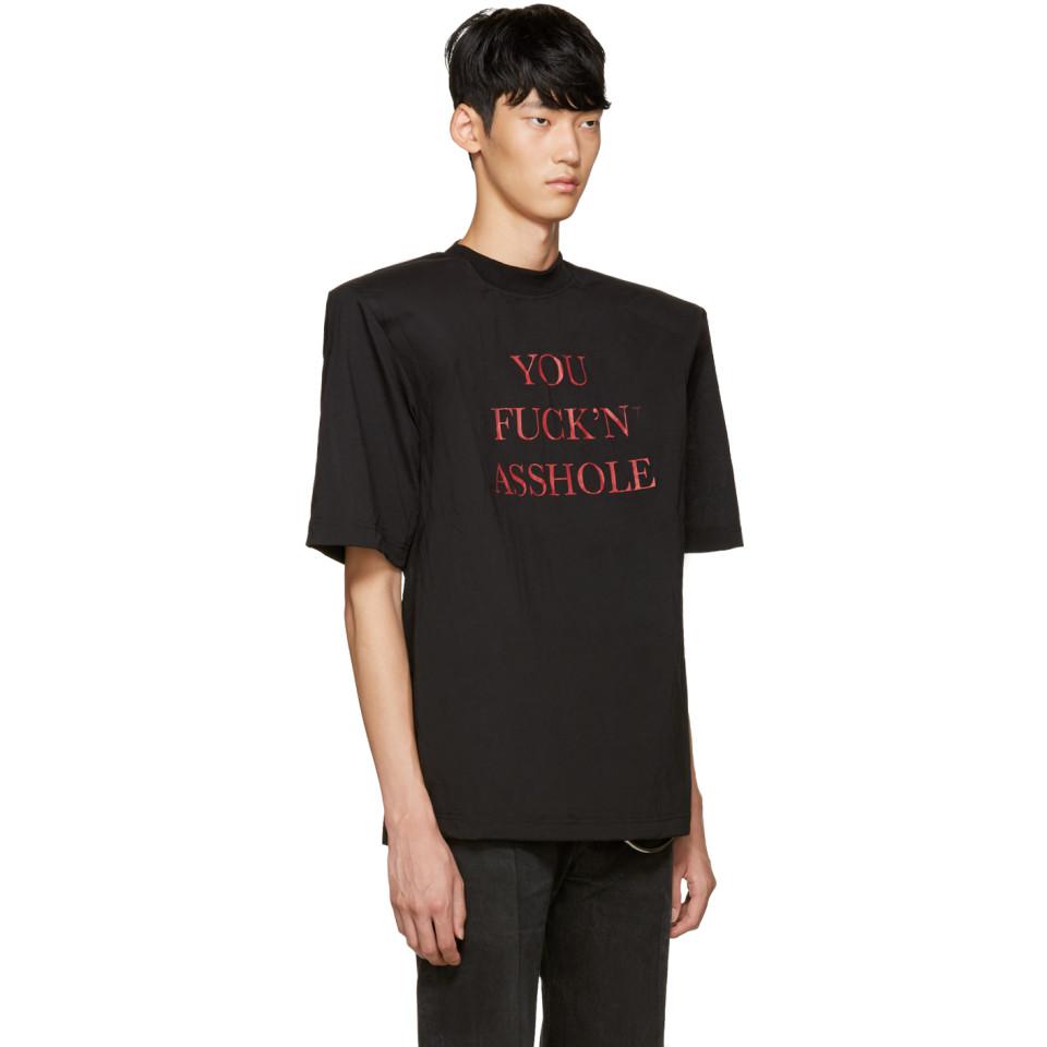VETEMENTS YOU FUCK'N ASSHOLE Tシャツ 黒 Vetements Ssense Exclusive Black 'you Fuck'n Asshole' Football