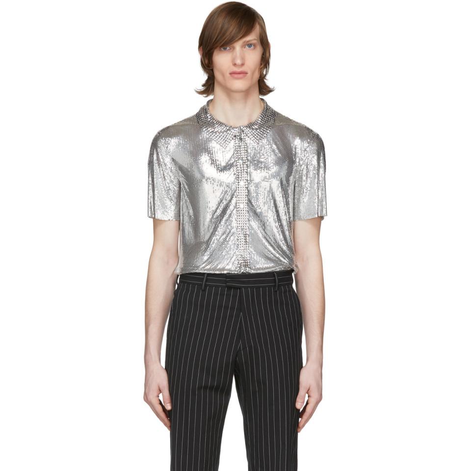 Paco Rabanne Silver Mesh Polo Shirt in Metallic for Men