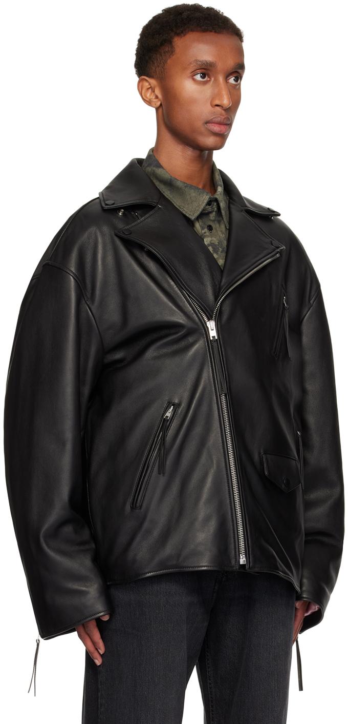 Acne Studios メンズ ブラック Waxy ナッパレザー バイカー
