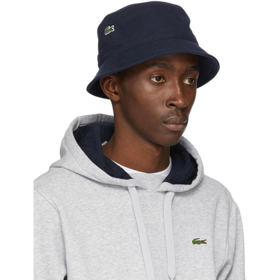 Lacoste Navy Cotton Bucket Hat in 