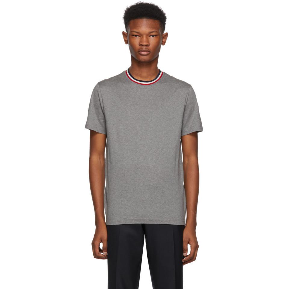 Moncler Cotton Grey Maglia Contrast Collar T-shirt in Gray for Men - Lyst