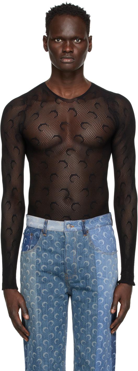 Marine Serre Moon Fishnet Long Sleeve T-shirt in Black for Men | Lyst