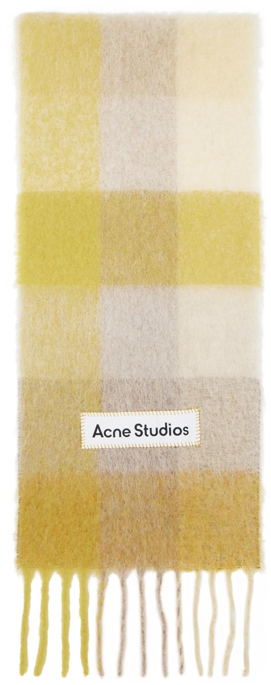 Acne Studios メンズ イエロー モヘア チェック マフラー Acne Studios メンズ イエロー モヘア チェック マフラー