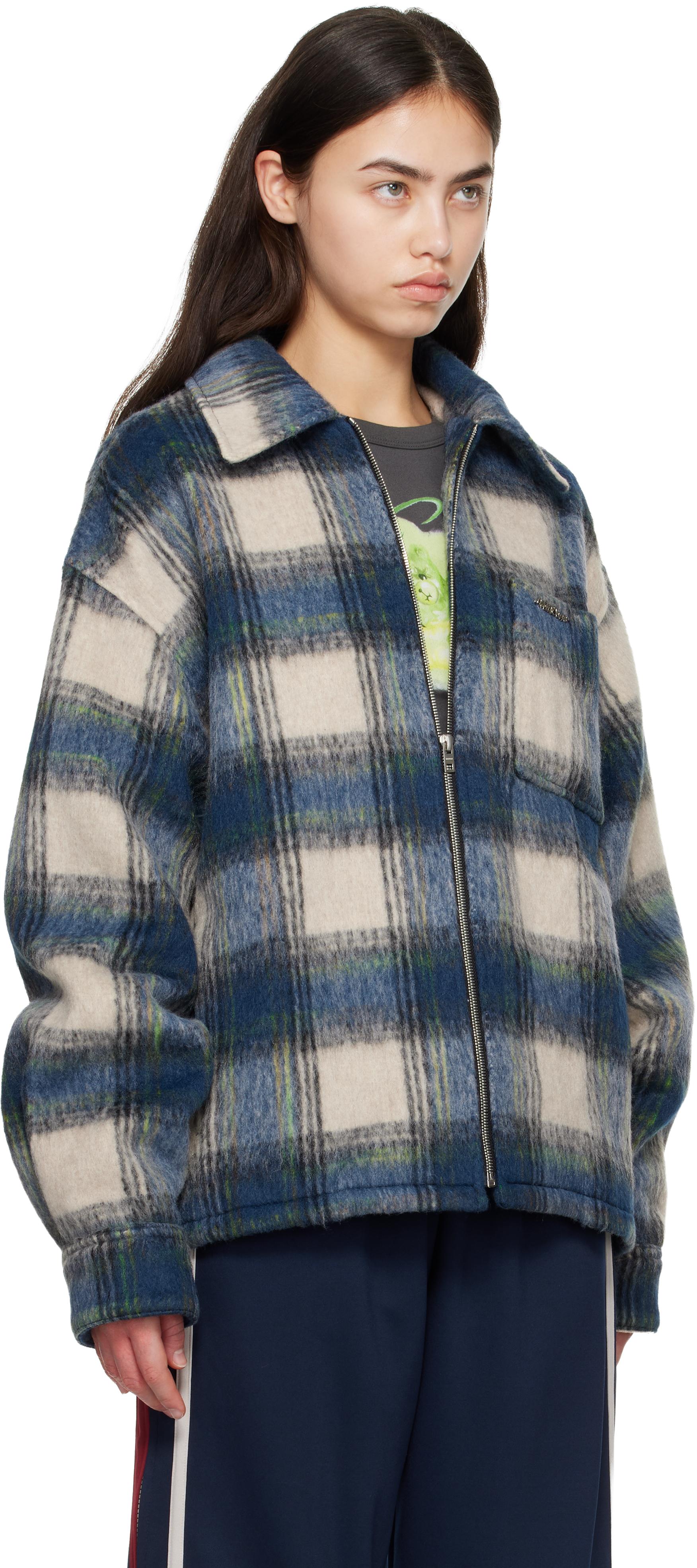 We11Done CHECK SHIRT JACKET 青 BLUE we11done Script Logo Check Shirt Jacket in Blue | Lyst