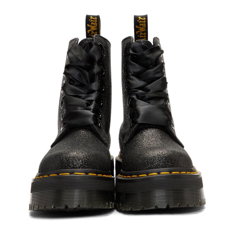 Dr. Martens Black Glitter Molly Platform Boots | Lyst