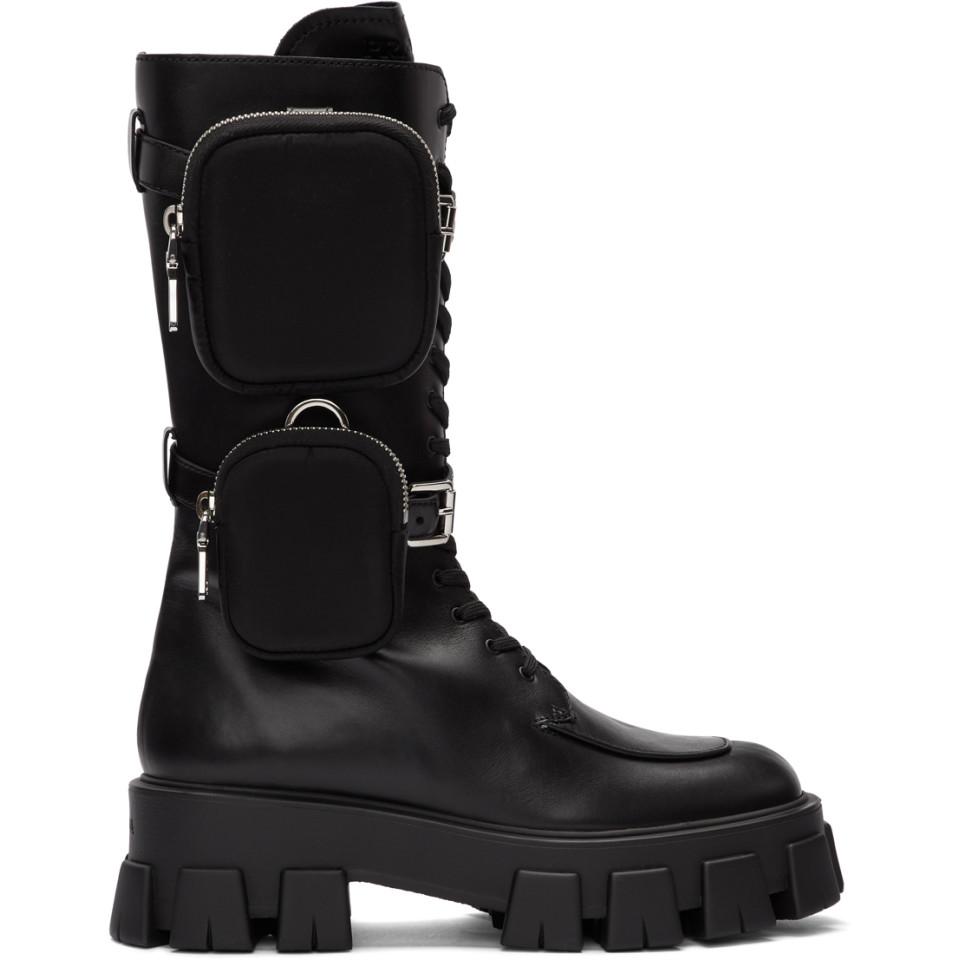 Prada Black Pocket Military Boots | Lyst
