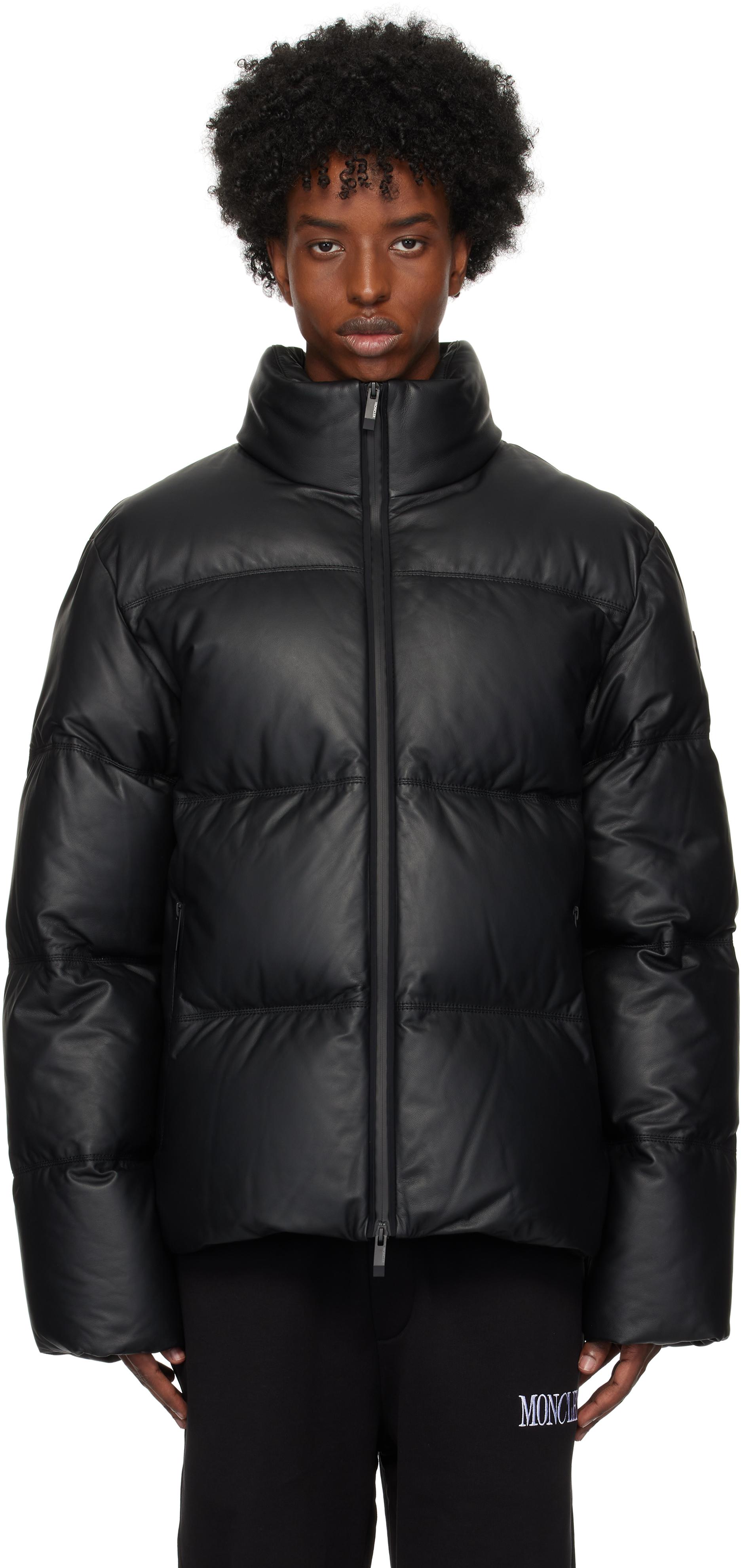 Moncler メンズ ブラック Ligont レザー ダウンジャケット ジャケット