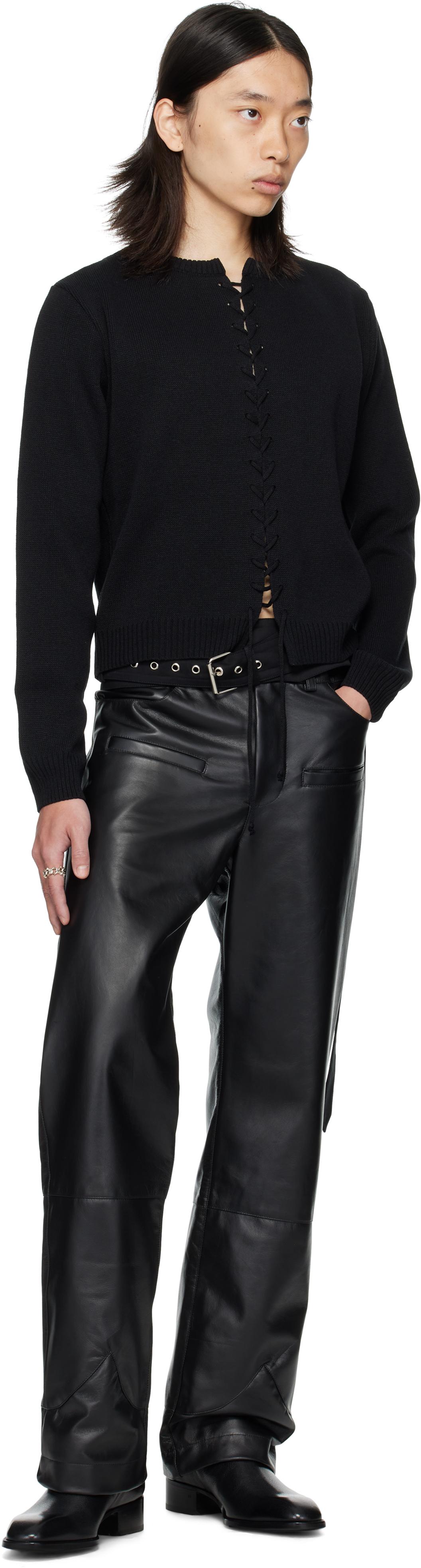 AV VATTEV Lace Up Knit Cardigan in Black for Men | Lyst