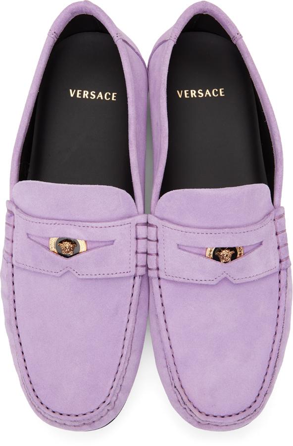 Versace Purple Suede Medusa Loafers for Men Lyst