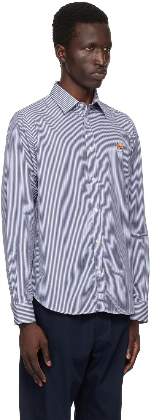 Chemise bleu marine et blanc a logo de renard Maison Kitsune pour homme Lyst