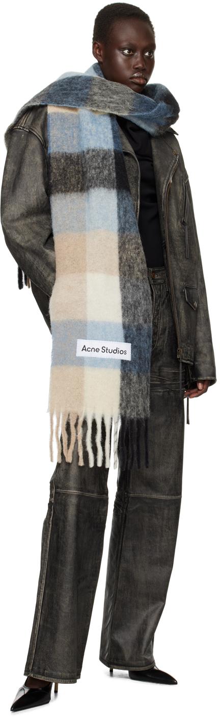 Acne Studios レディース ブルー& モヘア チェック マフラー スカーフ 