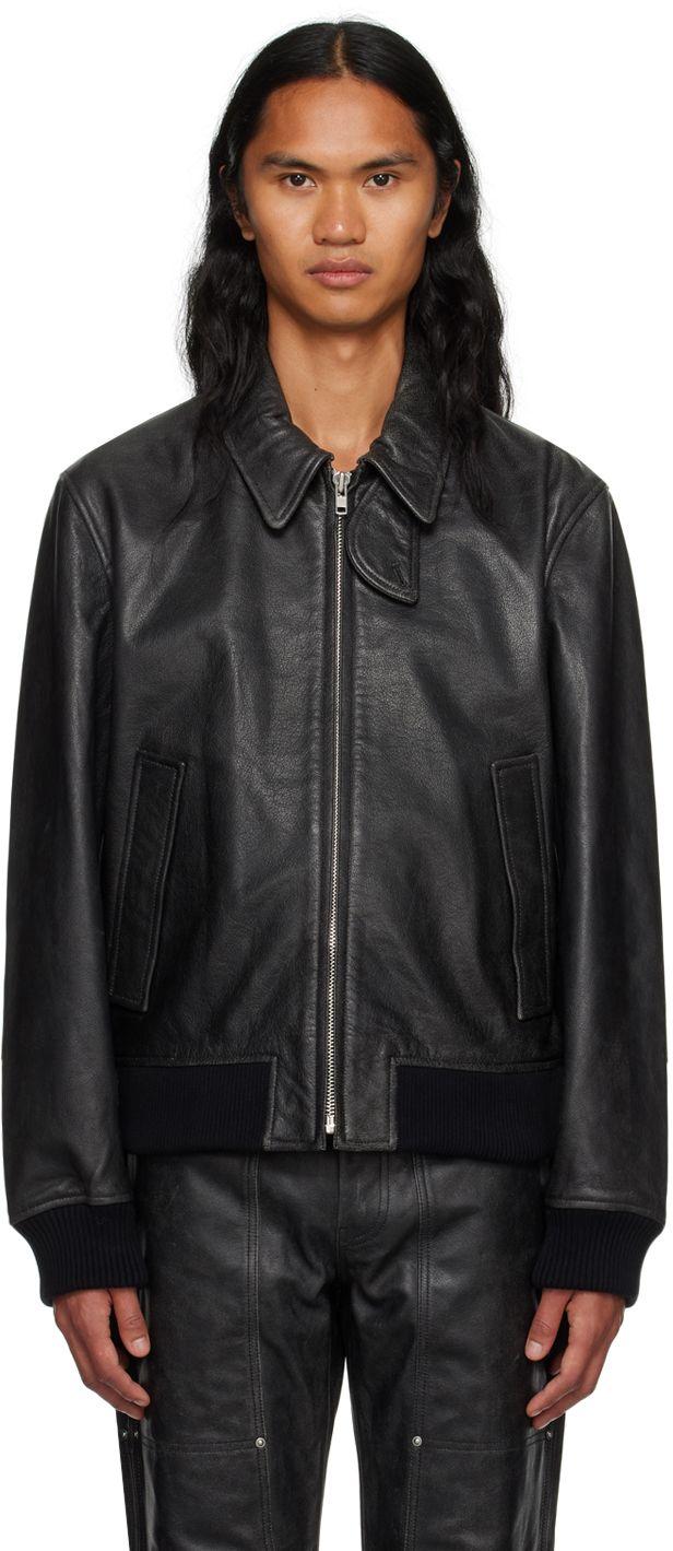 Helmut Lang Black Zip Leather Bomber Jacket for Men | Lyst