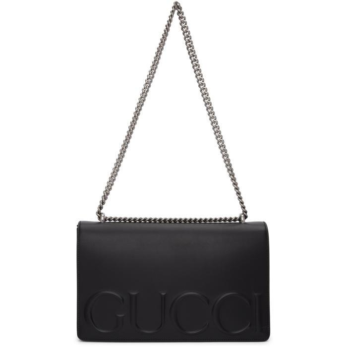 Gucci Black Xl Embossed Chain Strap Bag |