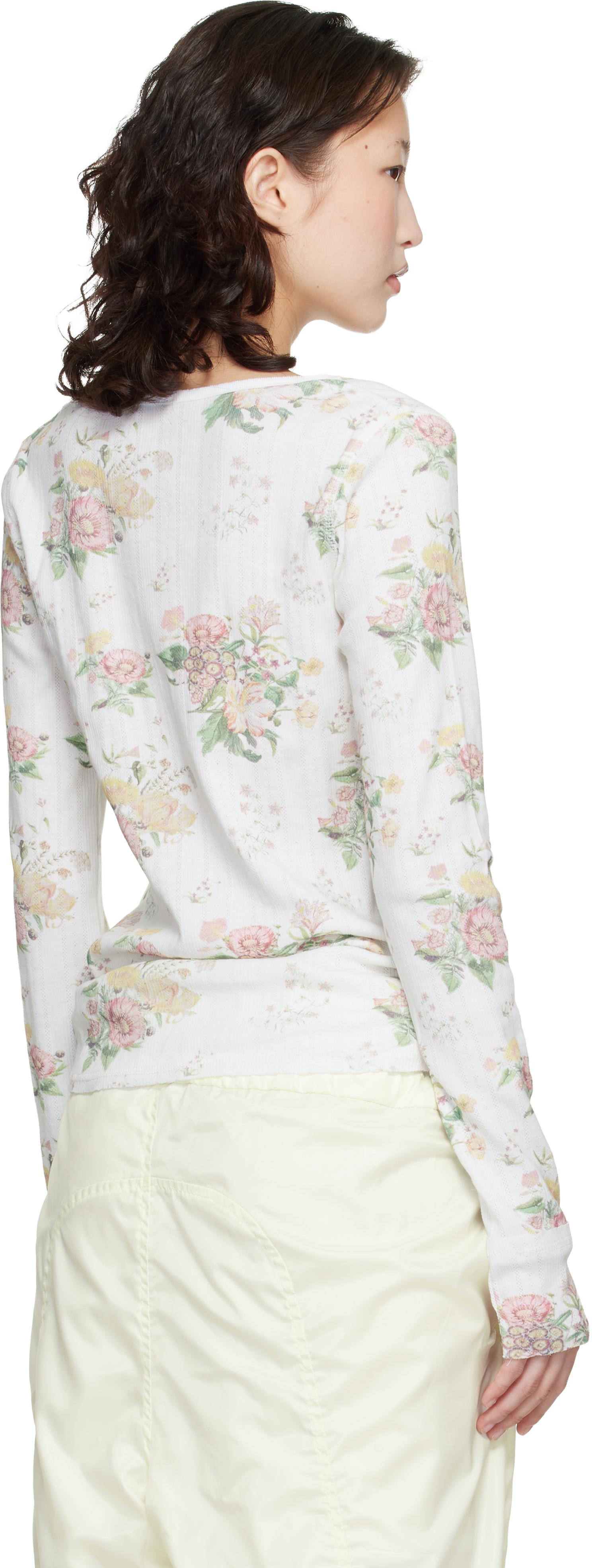OPEN YY Floral Hook Long Sleeve Henley in White | Lyst Canada