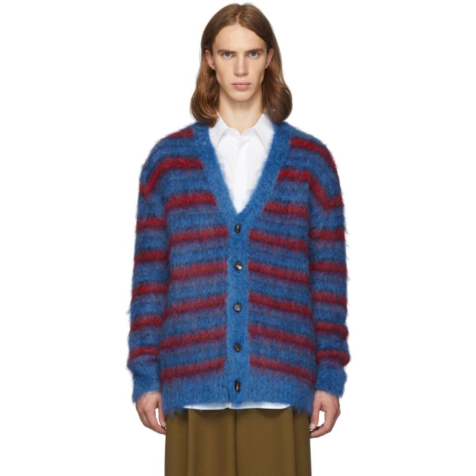 Marni Blue And Red Mohair Cardigan for Men | Lyst