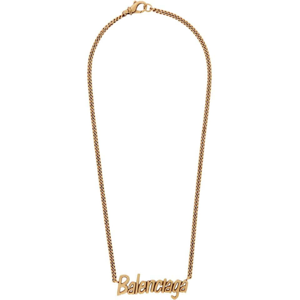 Balenciaga Gold Typo Necklace for Men Lyst