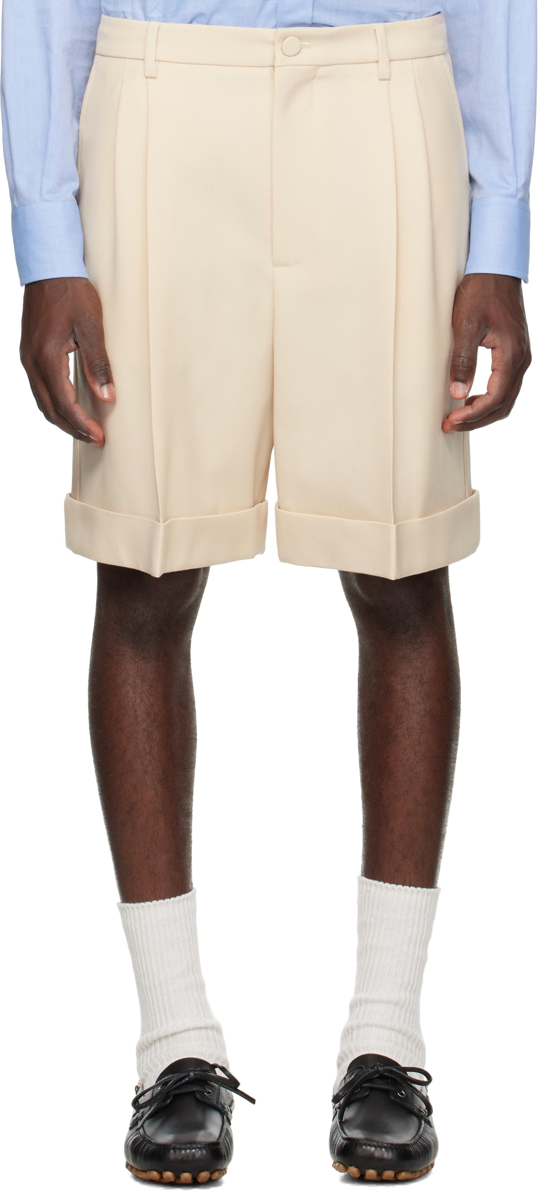 VIP【送料関税込】VALENTINO COTTON SHORTS Valentino - White Cotton Gold V Logo Shorts | Mitchell Stores