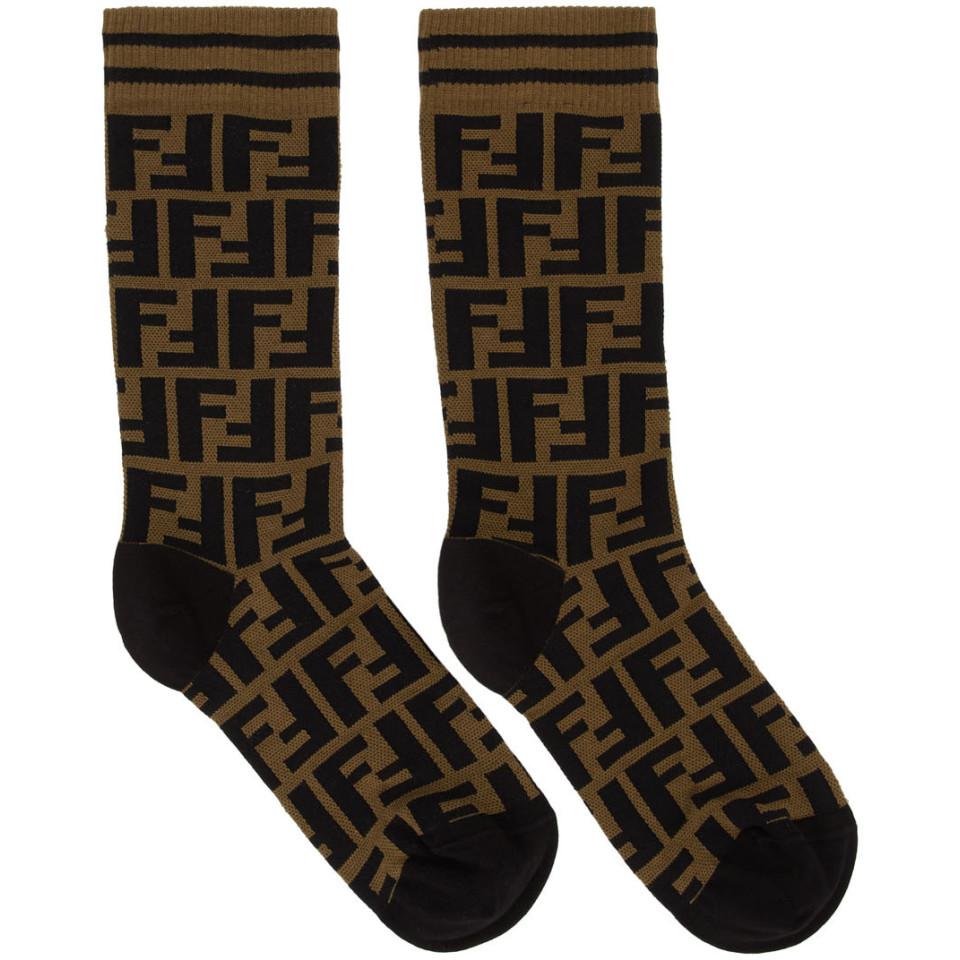 Fendi Cotton Brown Forever Short Socks | Lyst