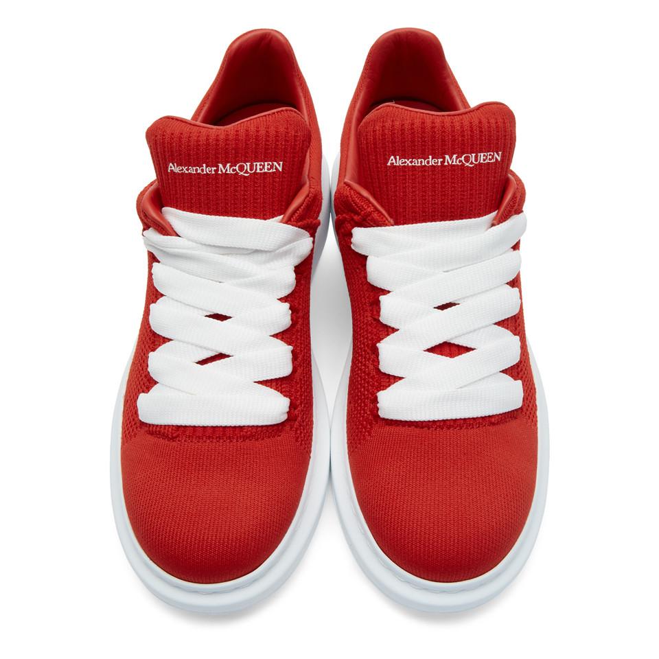Alexander McQueen Leather Red Knit Oversized Sneakers for Men - Lyst