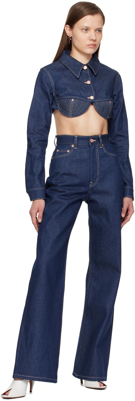Jean Paul Gaultier レディース ブルー インディゴ クロップド デニム 