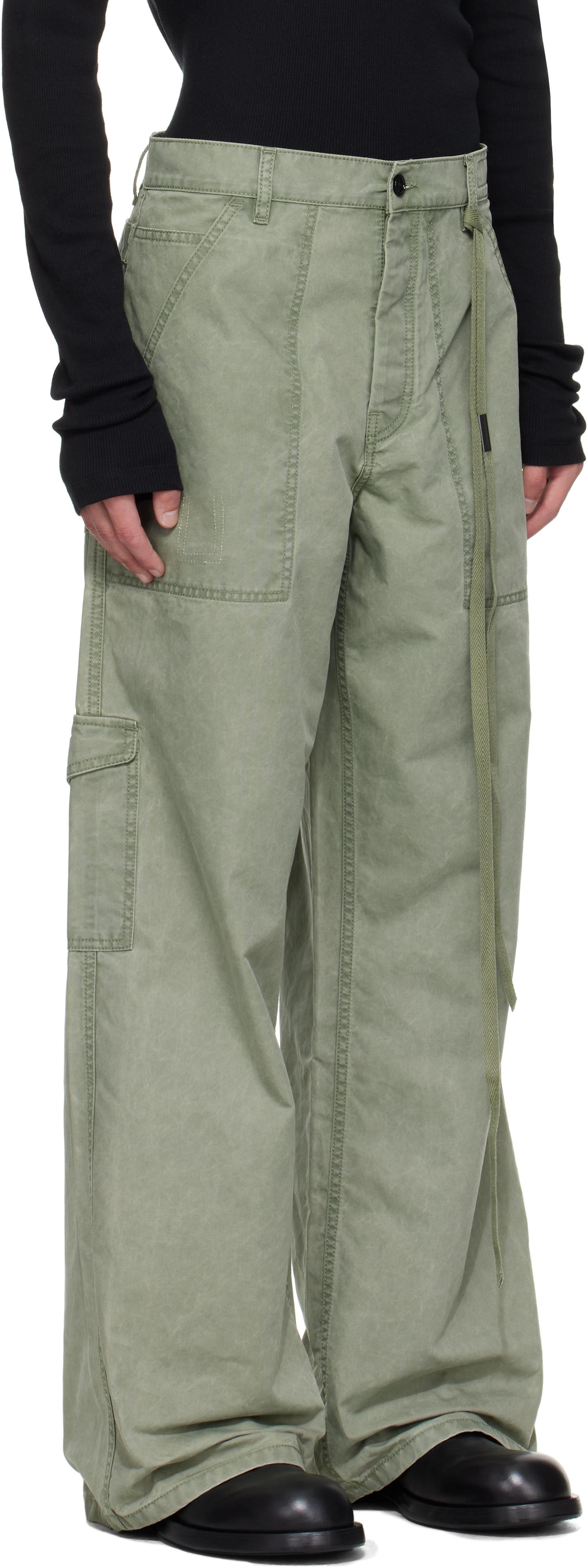 Ann Demeulemeester Monder Workwear Comfort Cargo Pants in Green 
