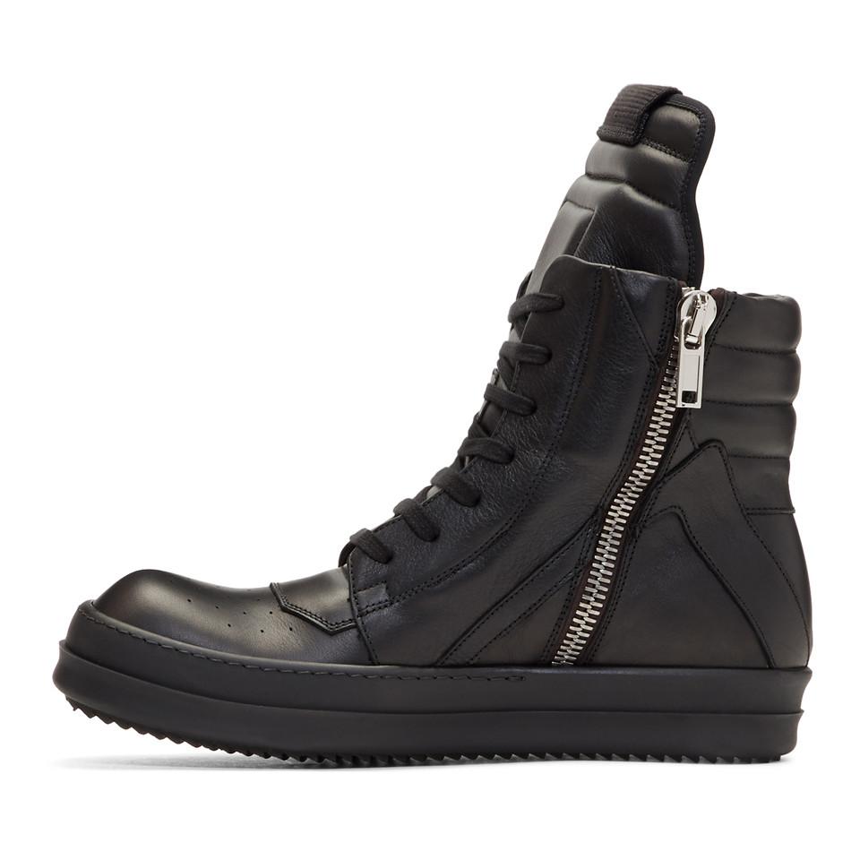 Download Rick Owens Leather Geobasket Hi-top Sneakers in Black for ...