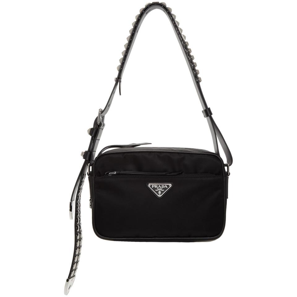 Prada Black Studded Nylon Bag | Lyst
