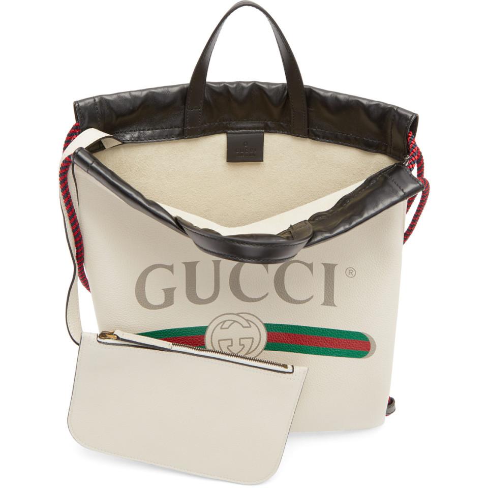 Gucci Leather White Small Logo Drawstring Backpack - Lyst