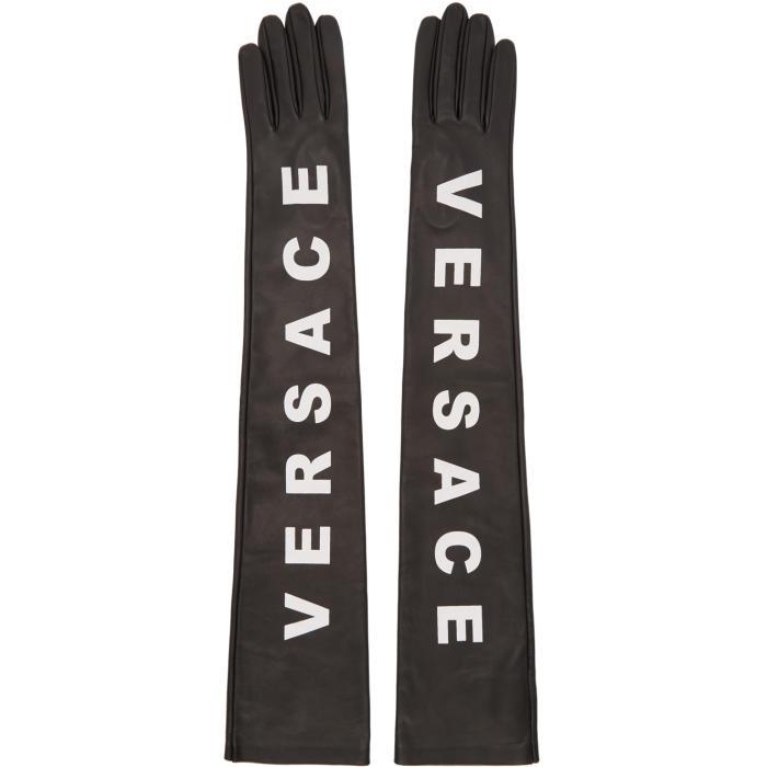 Versace Black Leather Logo Gloves | Lyst