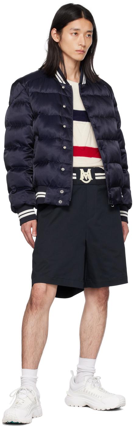 Moncler メンズ ブルー ネイビー ロゴ刺繍 ショートパンツ