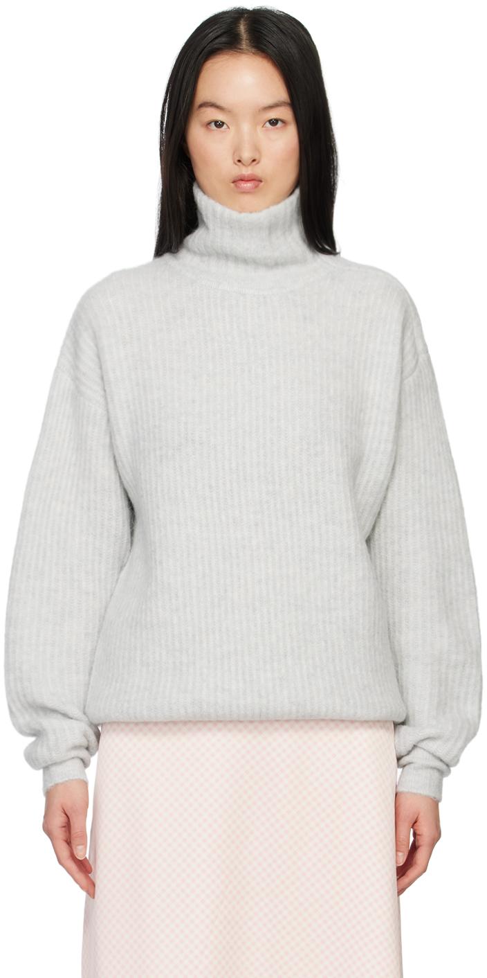 Ganni レディース ホワイト グレー Highneck Zipper セーター