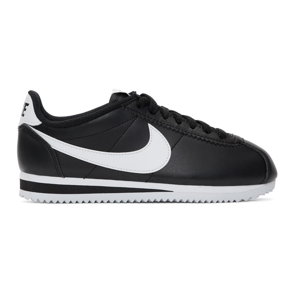 Nike Leather Black And White Classic Cortez Sneakers - Lyst