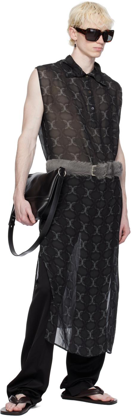 Dries Van Noten メンズ ブラック グレー セミシア シャツ シャツ