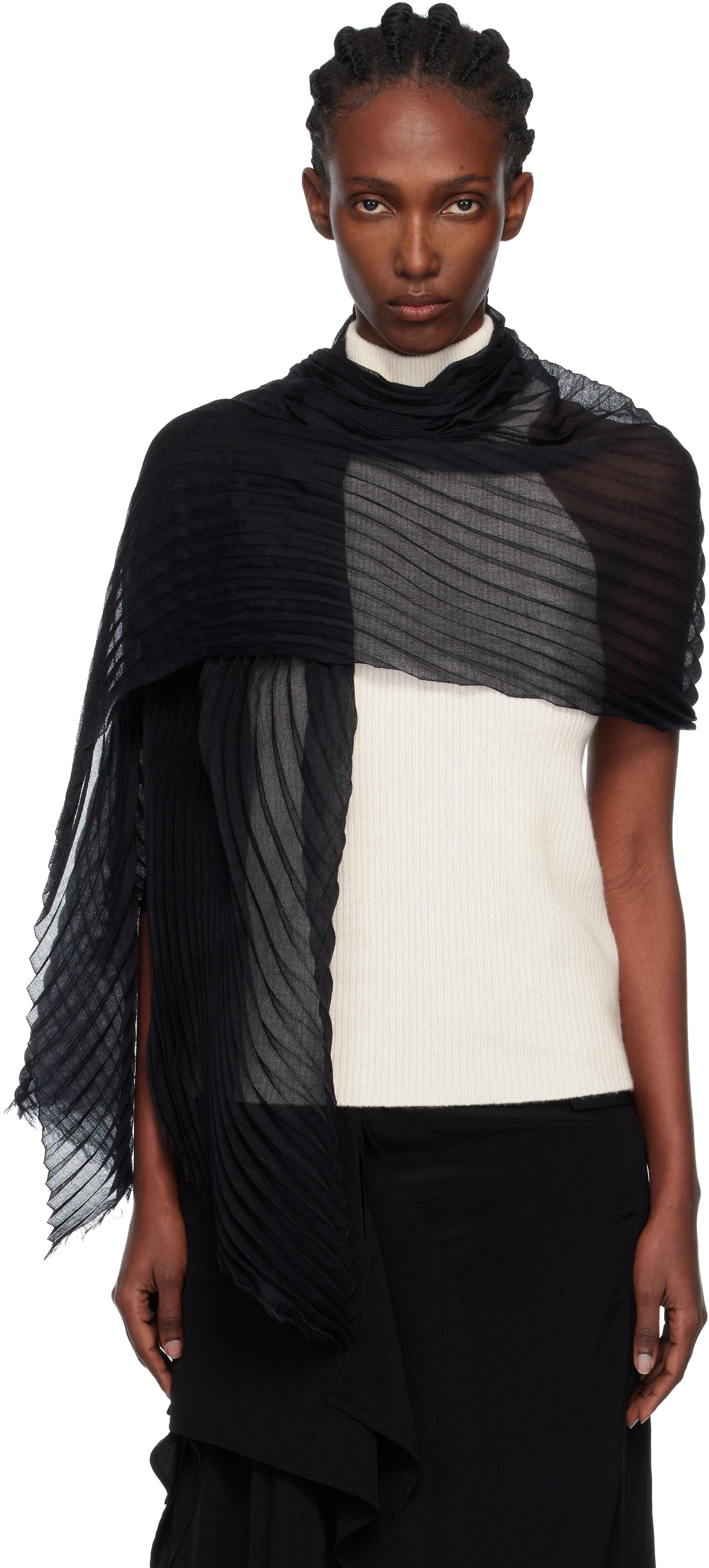 Issey Miyake Silk Wool Pleats Stole Scarf in Black | Lyst UK
