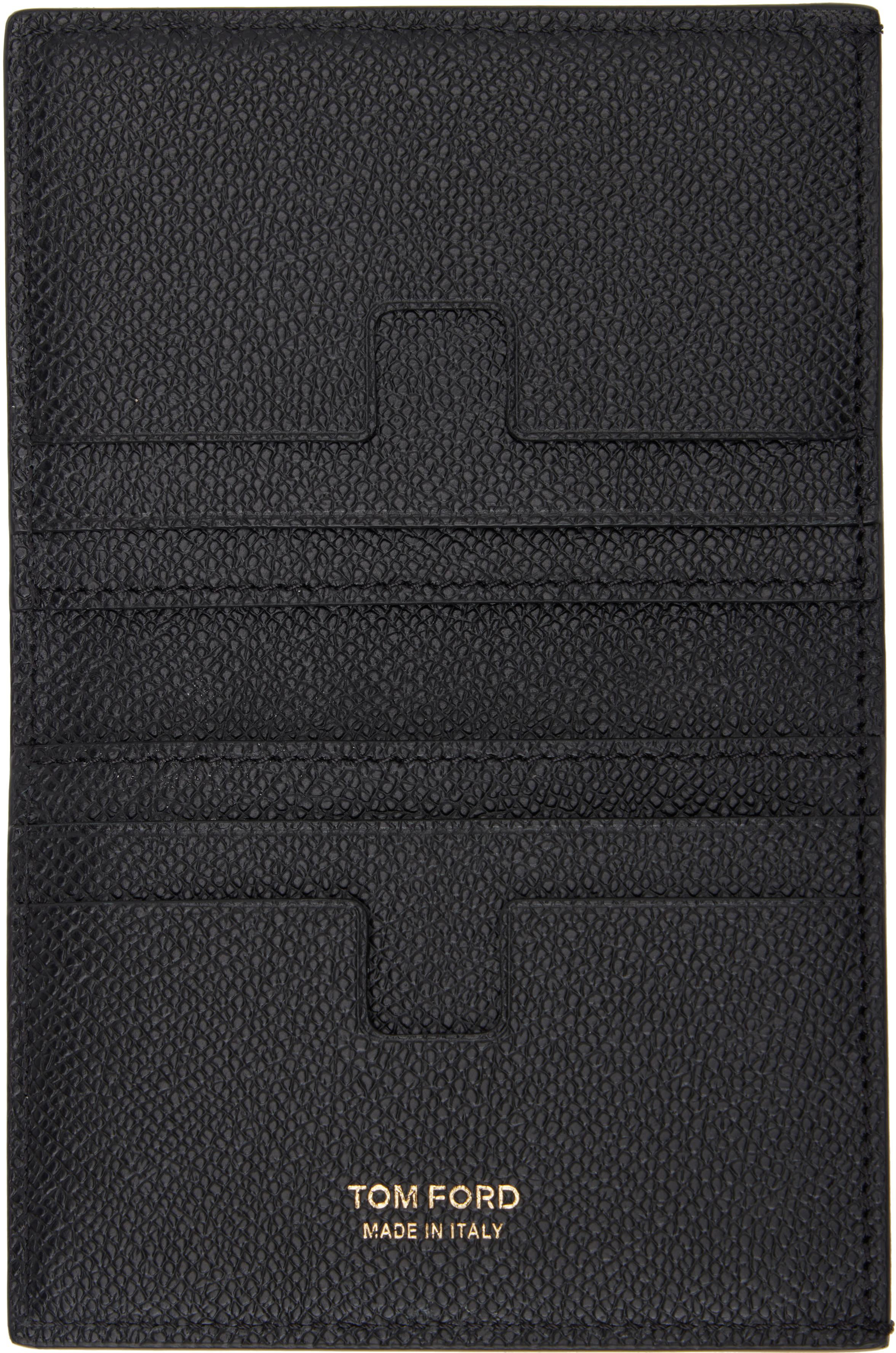 Tom Ford メンズ ブラック スモール グレインレザー 二つ折りカード 