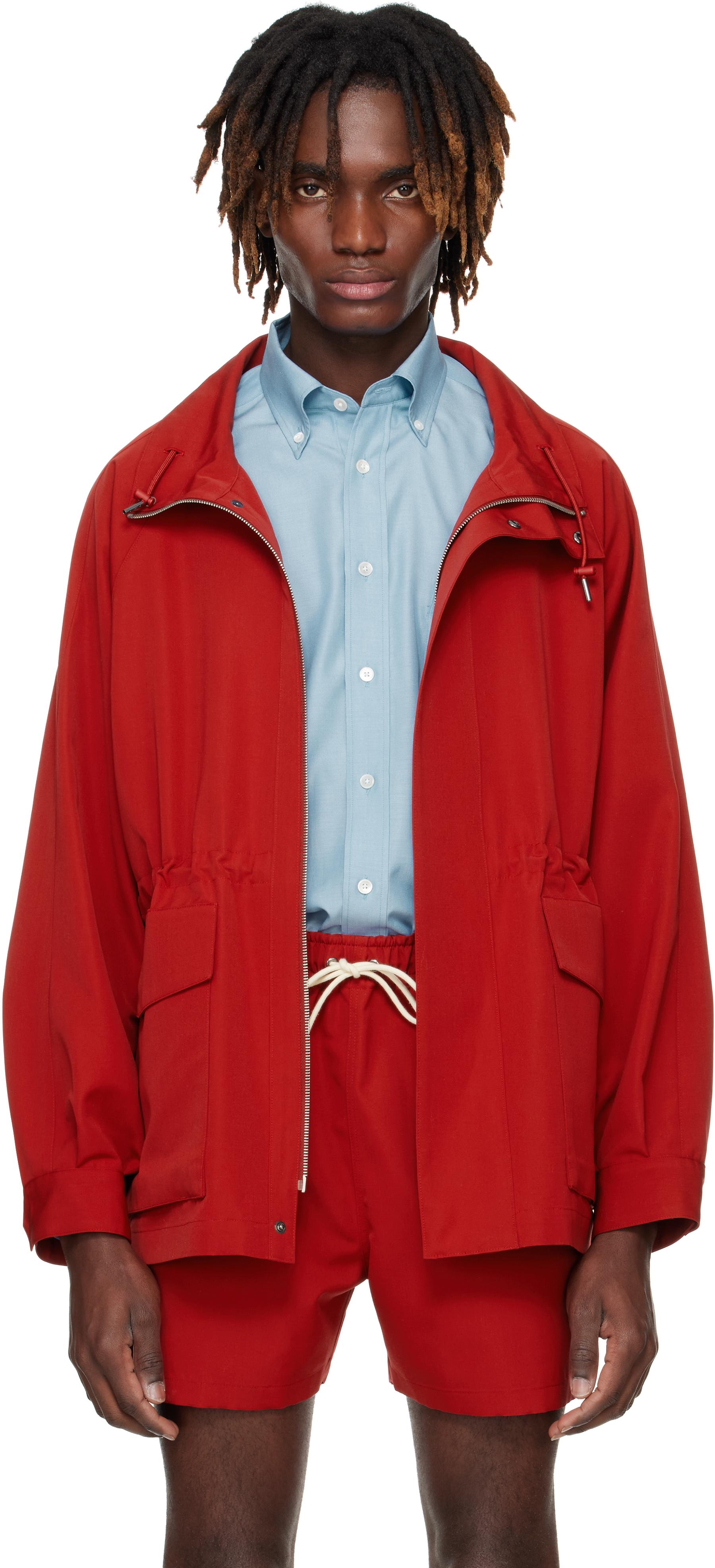 AURALEE Wool Max Canvas High Neck Zip Jacket in Red for Men
