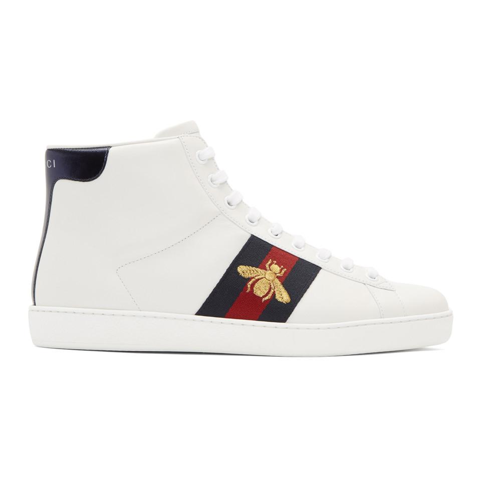 Gucci White Bee New Ace High-top Sneakers for Men | Lyst