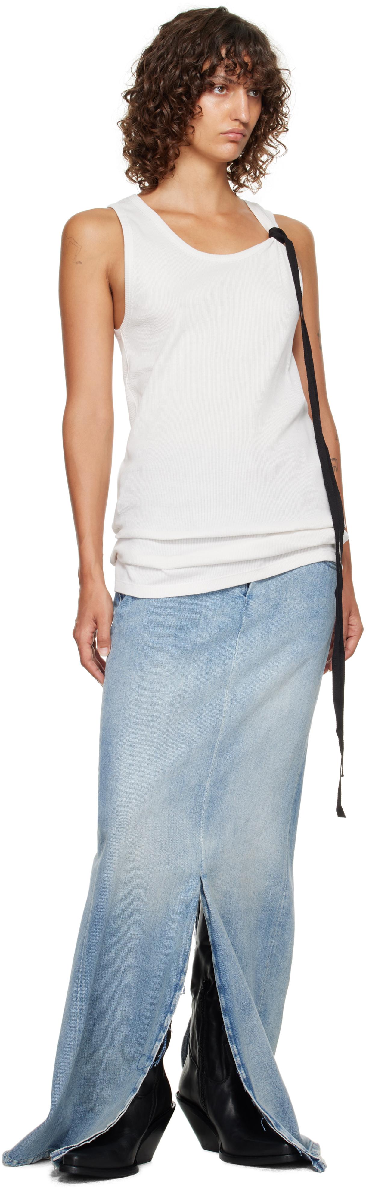 ANN DEMEULEMEESTER ホワイト タンクトップ S アンドゥムルメステール ANN DEMEULEMEESTER 息子 プリント