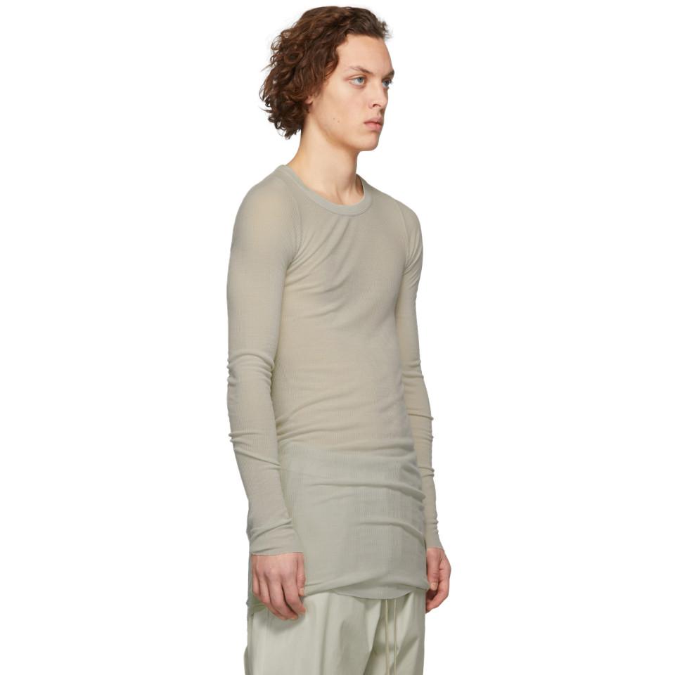 Rick Owens Synthetic Grey Ribbed Long Sleeve T-shirt in Oyster (Gray ...