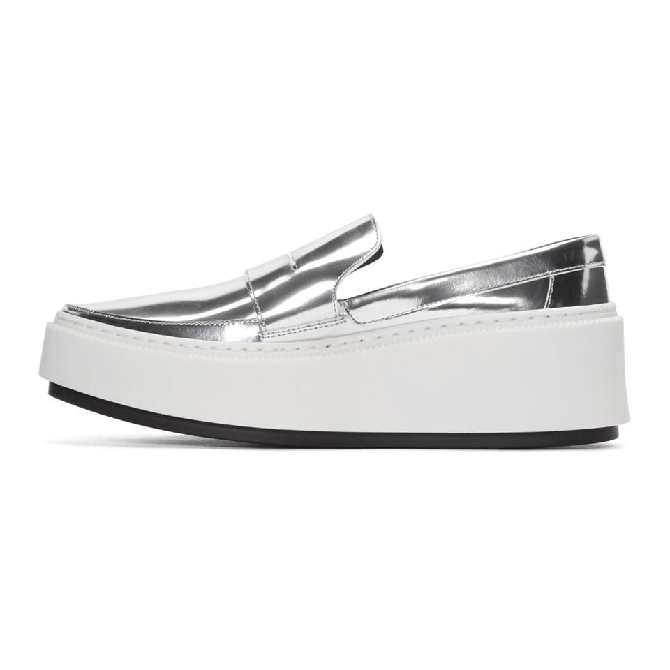 silver platform loafers