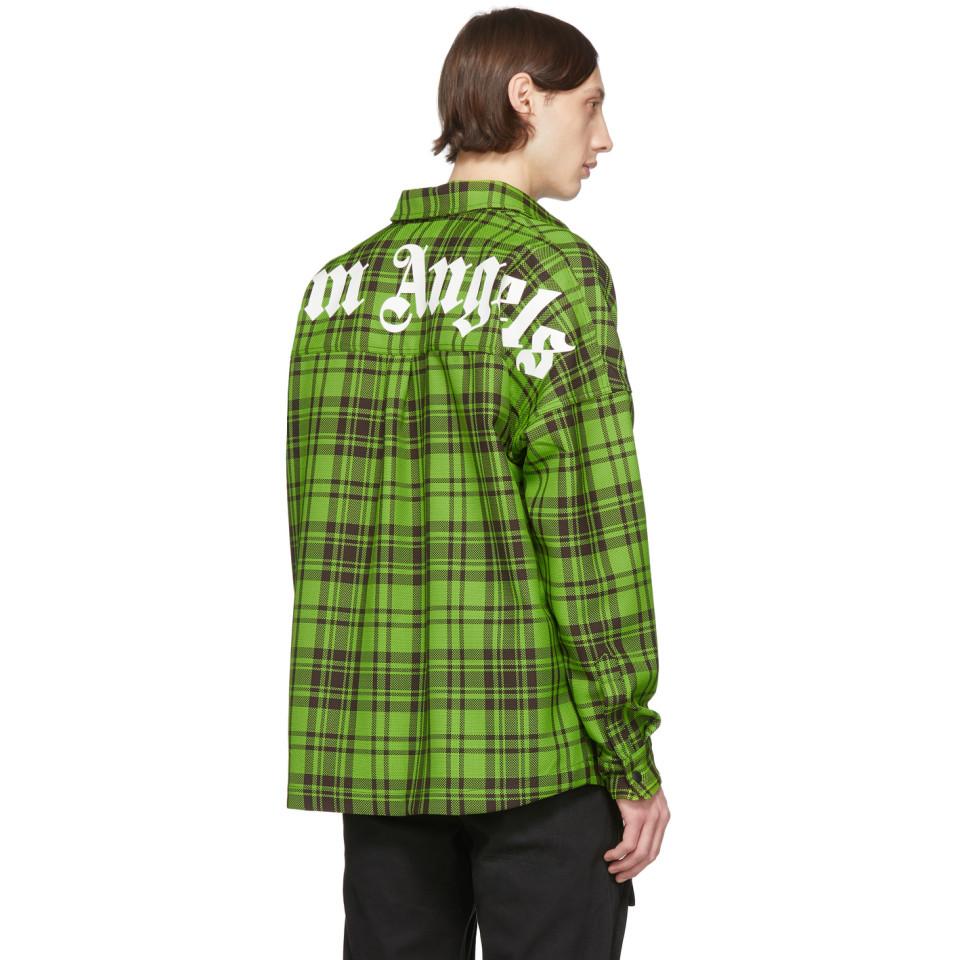 Palm Angels Green And Black Check Logo Overshirt for Men | Lyst UK